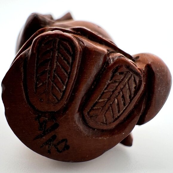 Ojime Bead Netsuke HandCarved Hotei Buddha Holding upHand Boxwood Signed No Hole - Picture 5 of 8